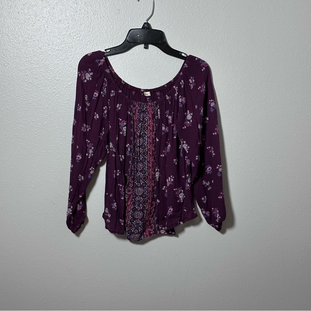 Hollister Women floral Bohemian long sleeve blouse top size XS